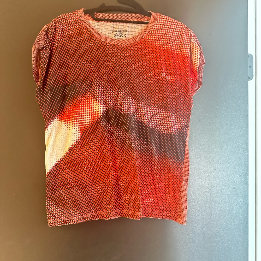 Zadig & Voltaire Red and White short Sleeve Top with smoking motif